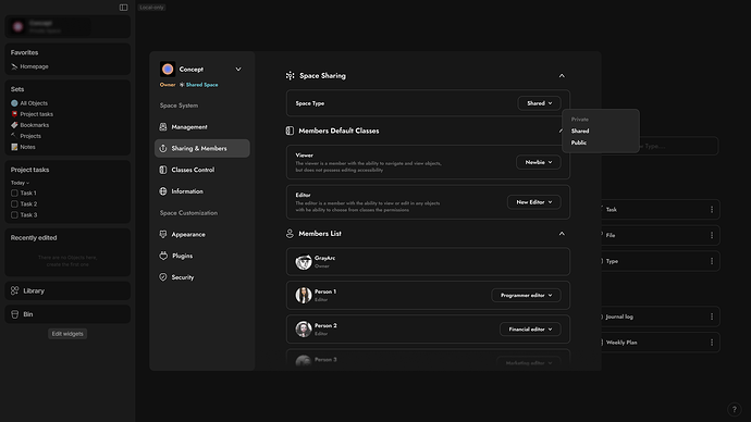 Space interface Sharing & members