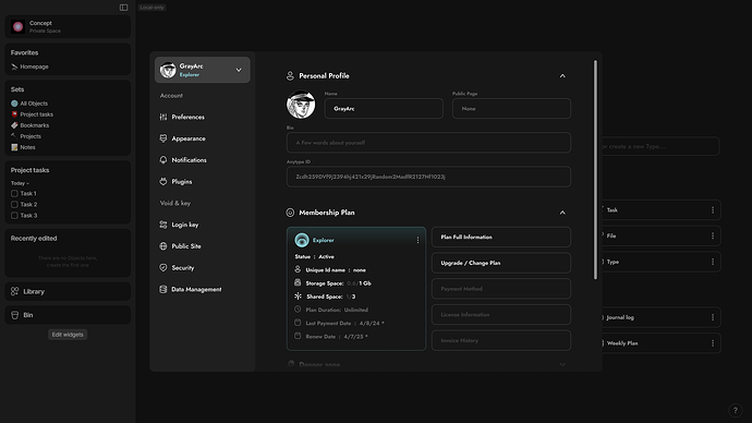 Account interface Main page