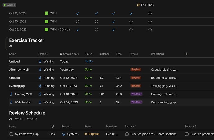 exercise tracker inline collection