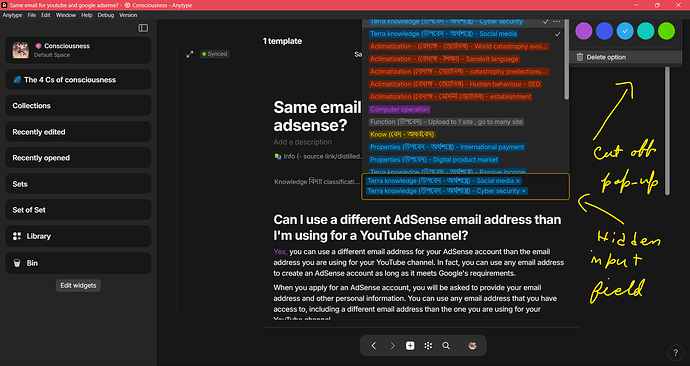 Anytype bug - cut off pop up April 2024