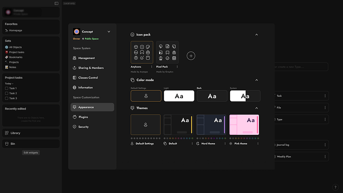 Space interface Classes Control-1