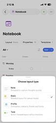 Mobile object type layout options